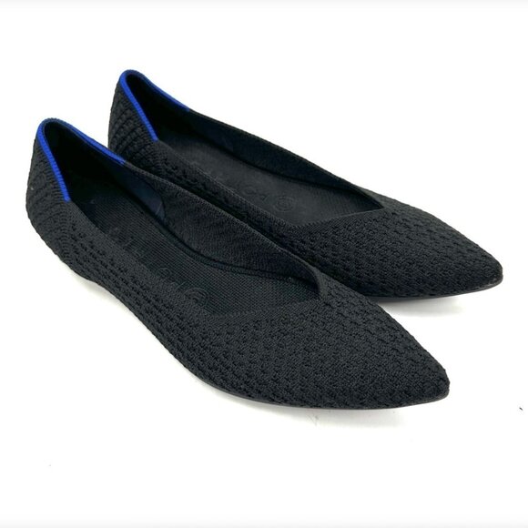 Rothy's The Point Honeycomb Textured Washable Slip On Ballet Flat Black 8 / 38.5 - Picture 1 of 14